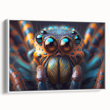 Vintage poster art of a colorful bird, framed canvas in black, ideal for extra large living room wall.