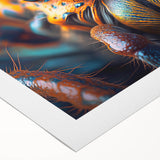 Art deco poster featuring a close-up of a vibrant bird, in bold colors on rolled canvas, suitable for dining room decor.