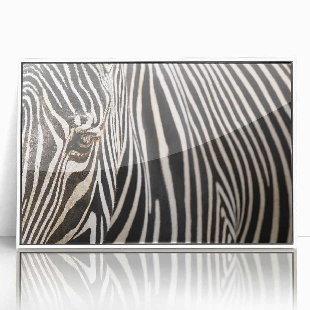 Art deco poster of vibrant birds in flight on acrylic, framed in white, ideal for nursery wall art.