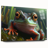 Close-up of a bird in muted earth tones on acrylic glass, suitable for bedroom or dining room decor.