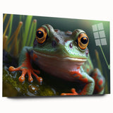 Large abstract wall art featuring a close-up of a bird in vibrant blues and greens on acrylic glass.