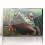 Mid-century modernist art depicting a bird in muted earth tones on a framed acrylic panel, suitable for nursery wall decor.