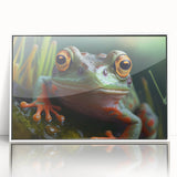 Art deco poster of vibrant birds in flight on white acrylic, ideal for nursery wall art.