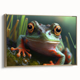 Framed canvas featuring a close-up of a bird in black and gold tones, suitable for bedroom wall art.