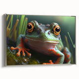 Framed canvas of a colorful landscape art painting featuring birds in flight.