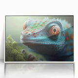 Art deco poster of birds in flight, muted pastel palette, framed acrylic, ideal for nursery wall art.