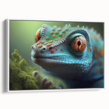 Vintage poster art of vibrant, colorful birds on a black background, framed canvas, ideal for living room decor.