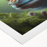 Art deco poster featuring a stylized bird in vibrant, multi-colored hues on rolled canvas, suitable for dining room decor.