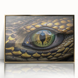 Large art print of a mid-century modernist bird design in gold and black hues on acrylic.