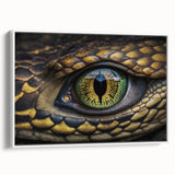 Vintage poster art featuring a colorful bird on a black background, framed canvas, ideal for living room decor.