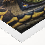 Art deco poster of a stylized peacock in blue and gold tones on rolled canvas, suitable for dining room wall art.