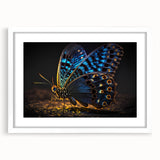 Abstract art print of birds in muted earth tones on a white framed canvas, suitable for dining room or bedroom decor.