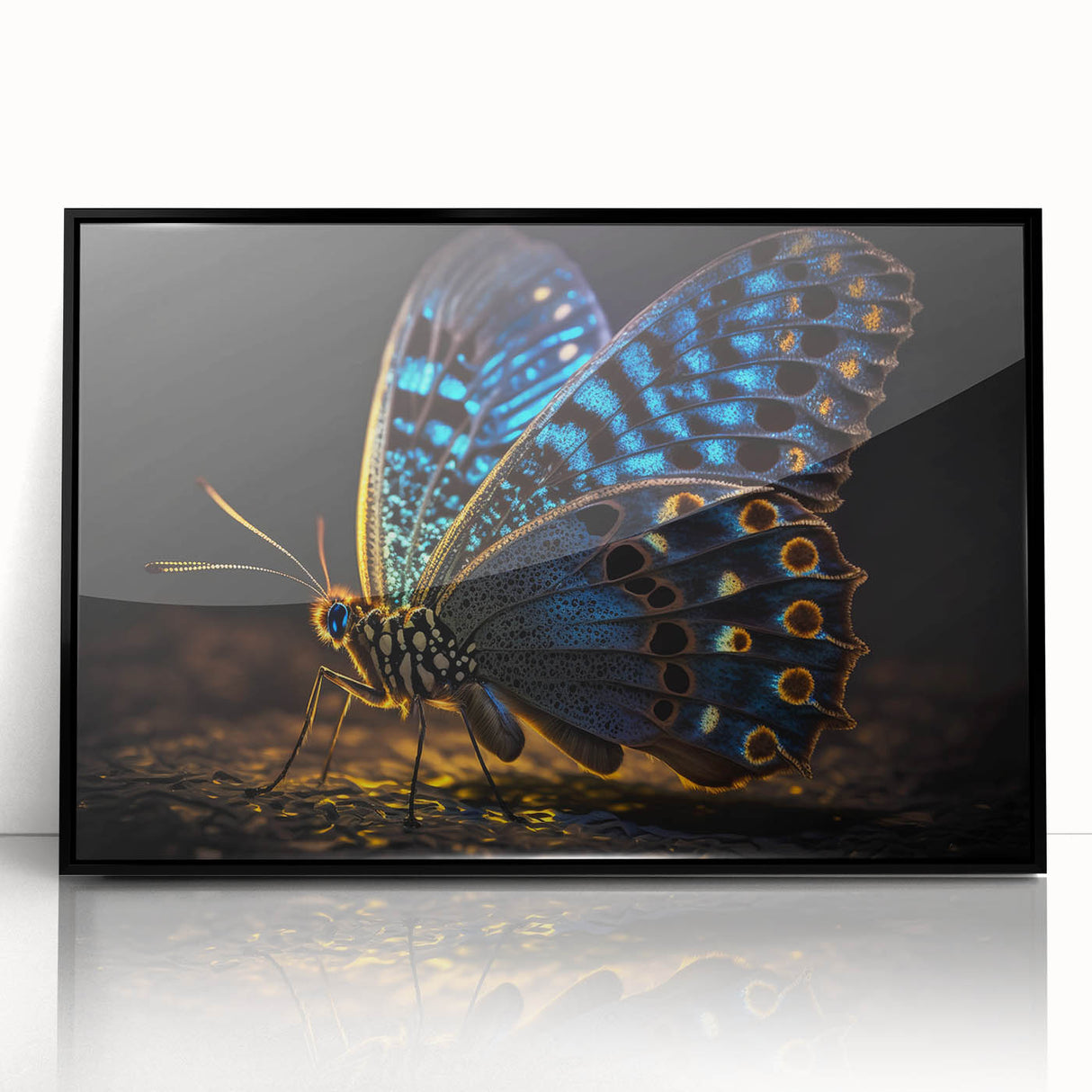 Large abstract wall art featuring a mid-century modernist bird design in muted earth tones, framed in black acrylic.