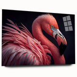 Large abstract wall art featuring a close-up of a bird in muted green and brown tones, printed on acrylic glass.