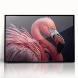 Large abstract wall art featuring a mid-century modernist bird design in black and white, acrylic print framed in black.