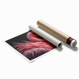 Close-up image of a bird on a branch, executed in soft pastel shades on a rolled canvas.