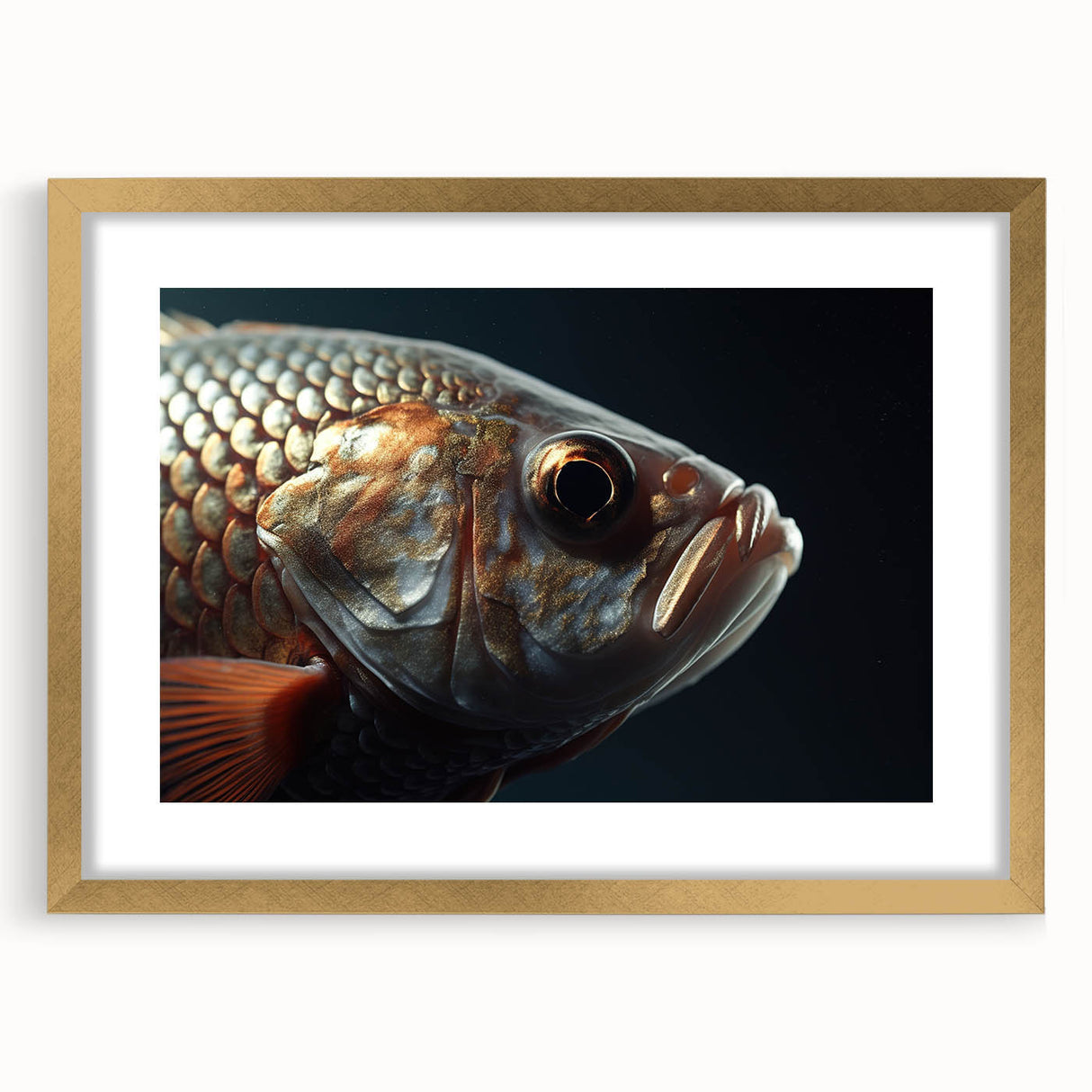 Extra large abstract art print featuring a textured depiction of birds, in muted earth tones, framed in gold.
