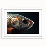 Abstract art print of birds in muted earth tones on a white framed canvas, ideal for dining room decor.