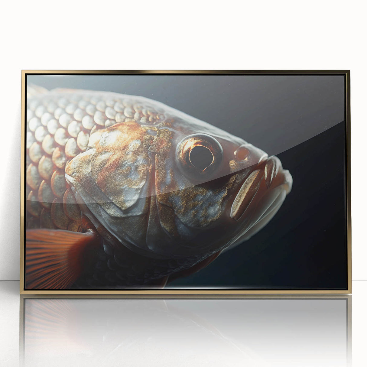 Large art print of a bird in flight, rendered in mid-century modernist style with muted colors on framed acrylic.