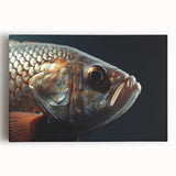 Black and white photograph of a bird perched on a branch, printed on large stretched canvas, suitable for kitchen wall art.