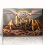 Large art print of a mid-century modernist bird design in gold tones on acrylic, ideal for nursery wall decor.