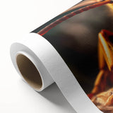 Art deco poster of a vibrant bird in pastel shades on a rolled canvas, ideal for nursery wall art.