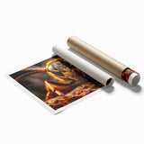 Close-up image of a bird among floral elements, in soft pastel colors, on a rolled print.