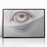 Large abstract wall art featuring a mid-century modernist bird design in black and white tones, framed in acrylic.