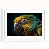 Abstract art print of a bird in soft pastel shades on a white framed canvas, suitable for bedroom or dining room decor.