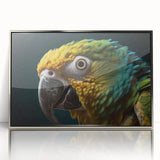 Mid-century modernist art depicting a bird in flight, with muted earth tones on a framed acrylic.