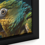 Close-up of a black bird on textured canvas, with vibrant colors, ideal for living room decor.