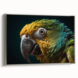 Framed canvas of a colorful landscape painting featuring a variety of birds, ideal for adding a vintage touch to any room.