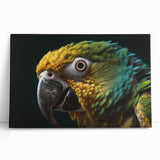 Close-up black and white photo of a bird on stretched canvas, suited for kitchen wall art or bedroom decor.