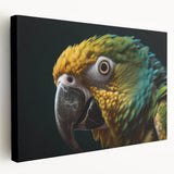 Close-up image of a bird on stretched canvas, featuring vibrant colors, ideal for kitchen wall art.