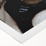 Art deco poster of a vibrant peacock on rolled canvas, suitable for dining room wall decor.