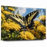 Acrylic print of a large abstract bird design in vibrant colors, ideal for bedroom or dining room decor.