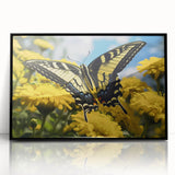 Large abstract wall art featuring mid-century modernist birds in muted earth tones on a framed acrylic.