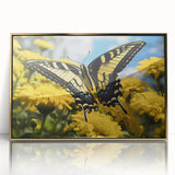 Mid-century modernist bird design in neutral tones on a large framed acrylic, ideal for nursery wall art.