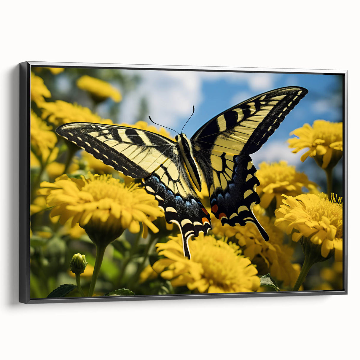 Black and white framed canvas depicting a detailed bird in flight, ideal for vintage-inspired bedroom decor.