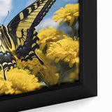 Close-up of a colorful bird on black textured canvas, ideal for extra large living room wall art.