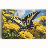 Black and white photo of a bird perched on a branch, printed on large stretched canvas, suitable for kitchen wall art.