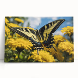 Black and white photograph of a bird in flight on a stretched canvas, suitable as kitchen wall art or bedroom decor.