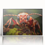 Art deco poster of a vibrant bird, framed in white acrylic, ideal for nursery wall art.