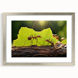Textured art print of abstract birds in muted earth tones, framed in silver, suitable for bedroom decor.