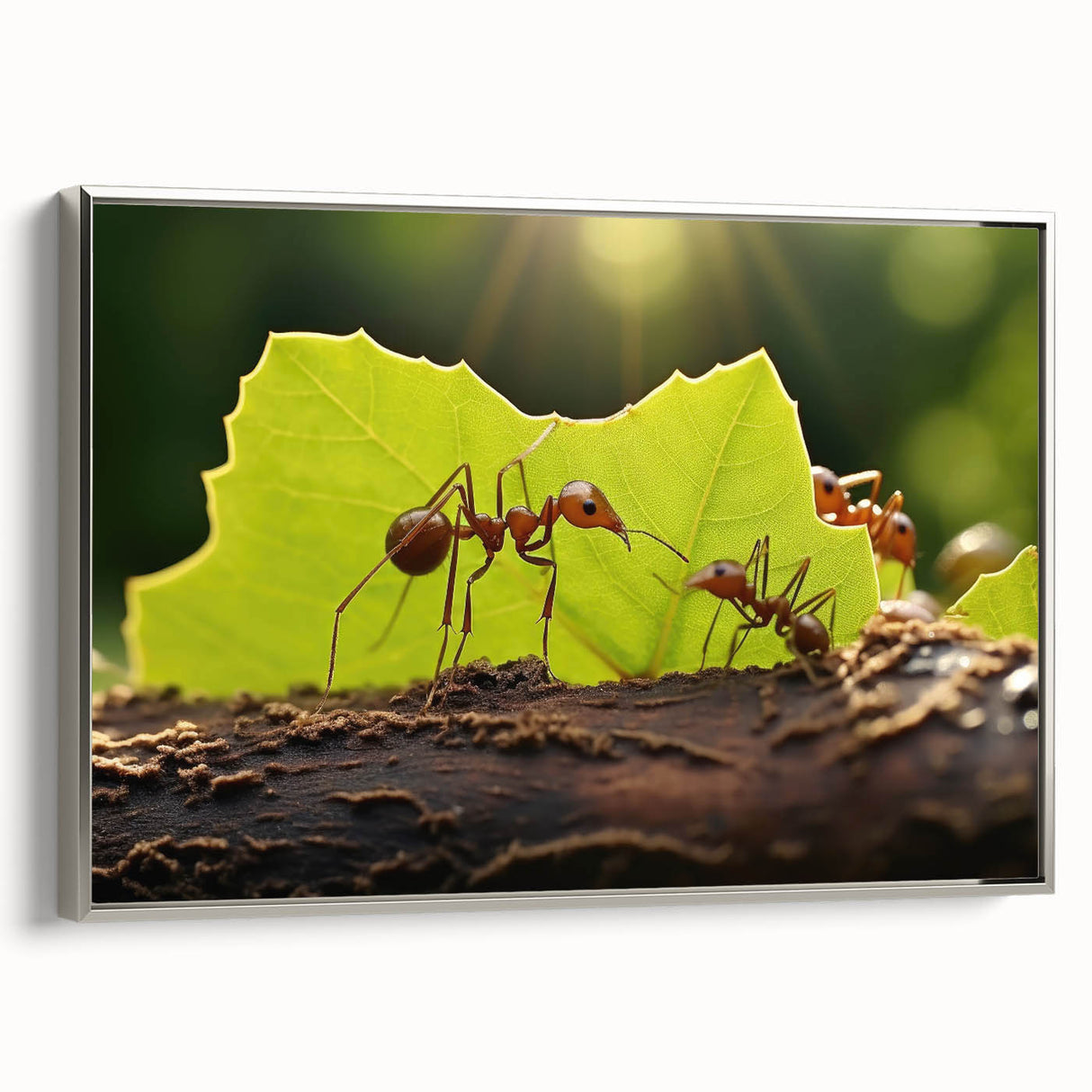 Framed canvas featuring a vintage poster of a colorful landscape with birds, ideal for adding a touch of nature to any room.