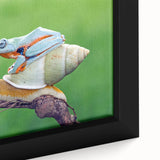 Close-up of a bird on a black, textured canvas with colorful accents, ideal for extra large living room wall art.