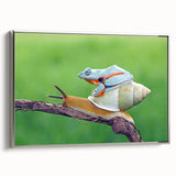 Framed canvas featuring a close-up of a bird in vibrant colors on a black background, ideal for living room decor.