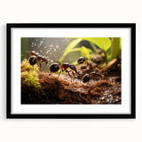 Extra large abstract art print featuring a colorful, textured depiction of birds in motion, framed in black.