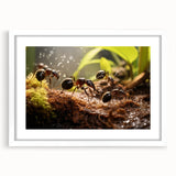 Abstract art print of a bird in muted blue and gray tones on a white framed canvas.