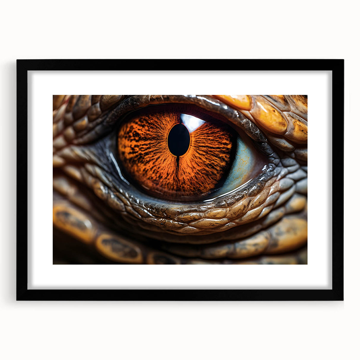 Extra large textured abstract art print of colorful birds, in a black frame with mat, ideal for living room decor.